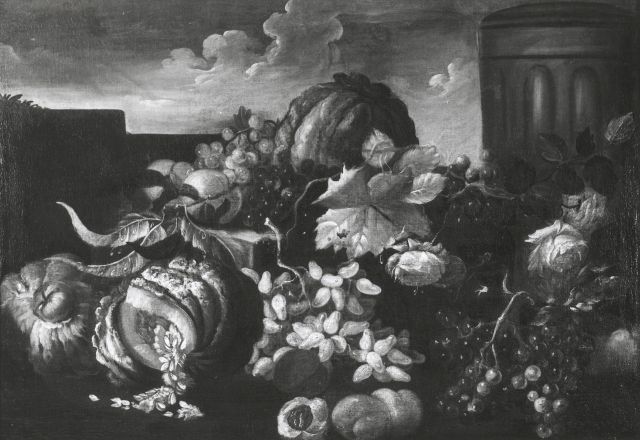 Anonimo — Anonimo falsario sec. XIX/ XX - (?) - Natura morta con zucche, uva, pesche e fiori — insieme